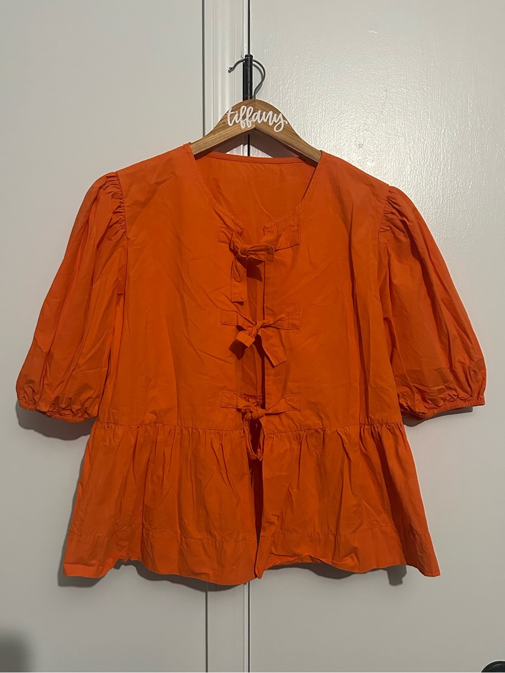 Women's Bright Orange Tie-Front Peplum Blouse